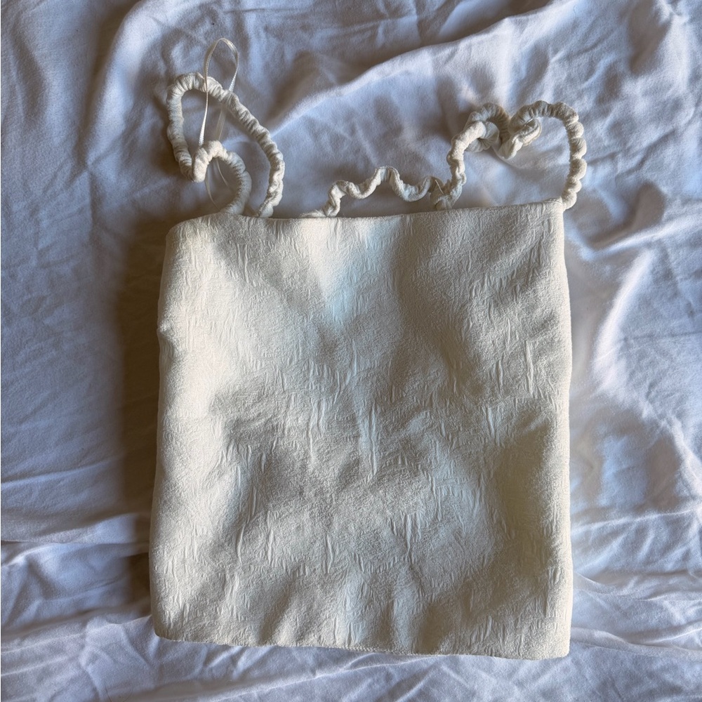 Zara Ivory Ruched Strap Satin-Lined Backless Crop Top